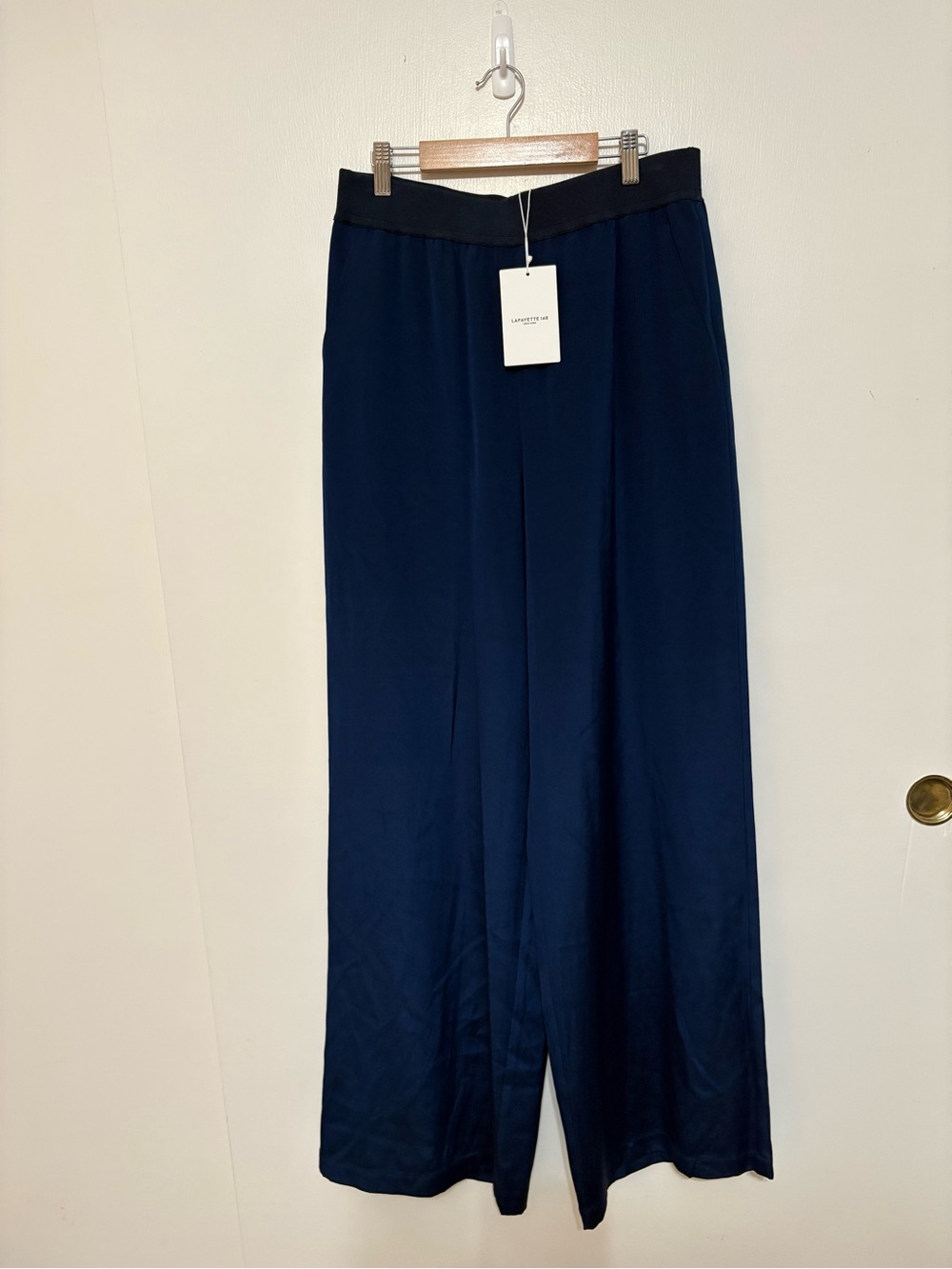 Lafayette 148 New York Dark Navy Wide-Leg Trousers silk blend luxury/minimalist